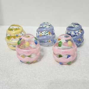 5 Piece Colorful Glass Egg Set Easter Spring Flowers Gumdrops Decoration